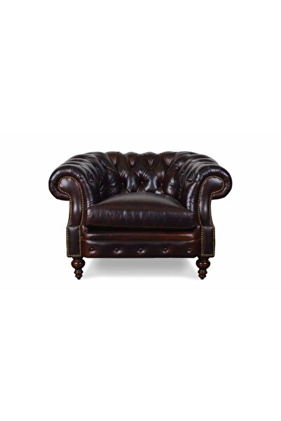 Hanel Mobilya Bitmore Chesterfield Chester Berjer Tekli Koltuk Kahve Suni Deri