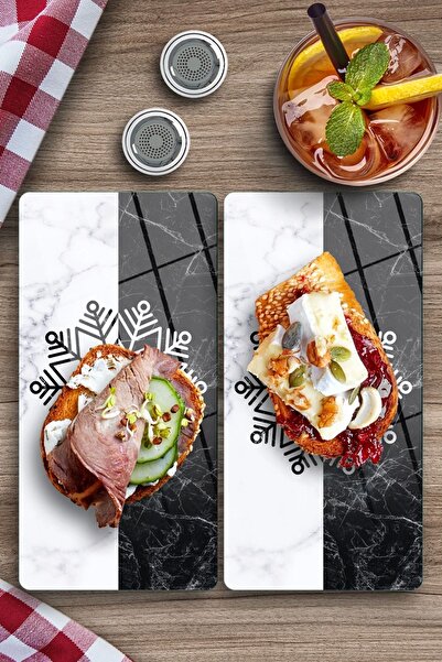 Decovetro Glass Coffee Tableware Presentation Table - Set of 2 Black and White and Patterned Snowflake 30 x 15 cm