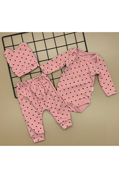 CUBBİCO طقم بدلة طفلة مكونة من 3 قطع - مع قلوب وقبعة