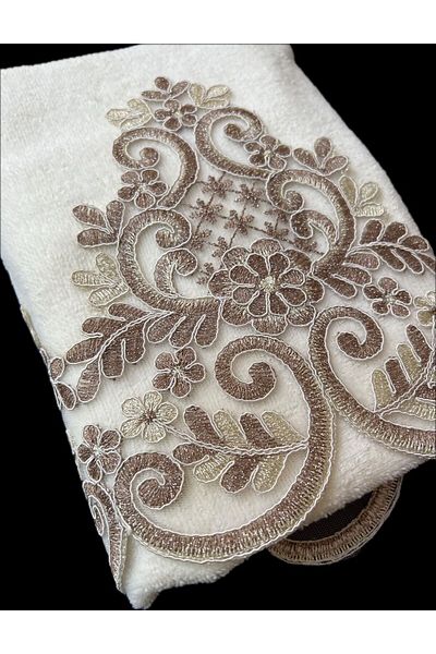Çeyiz Bahçesi Πετσέτα χεριών Cansu Cream Velvet 50 × 90