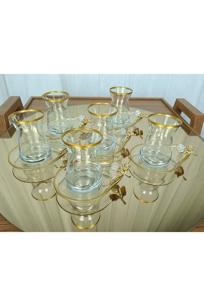 Elta Collection Özel Seri Yaldızlı 6'lı Çay Seti , Çay Takımı , Hediyelik , Çeyizlik