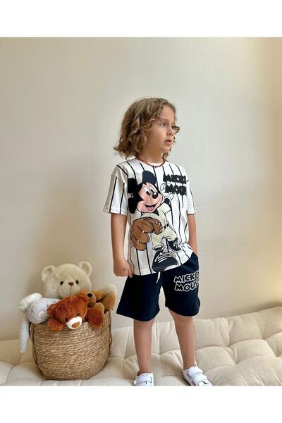 SACRO KİDS Mickey Mouse Beyzbol Baskılı Şort T-Shirt Erkek Çocuk Takım