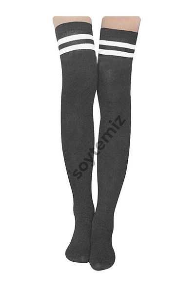 SOYTEMİZ Women's Combed Cotton Knee-Line Striped Socks Gray