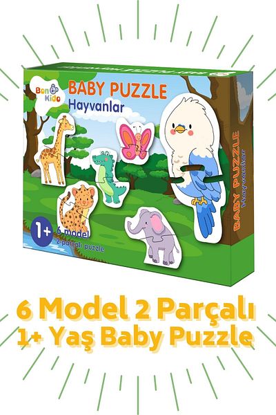 Bonkido Baby Puzzle 12 Pieces, 1 Year Old " Animals