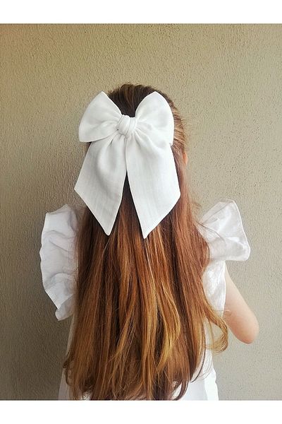 NEW BOWS BANDS Girl's Large Pinwheel Clip Hair Clip White Muslin