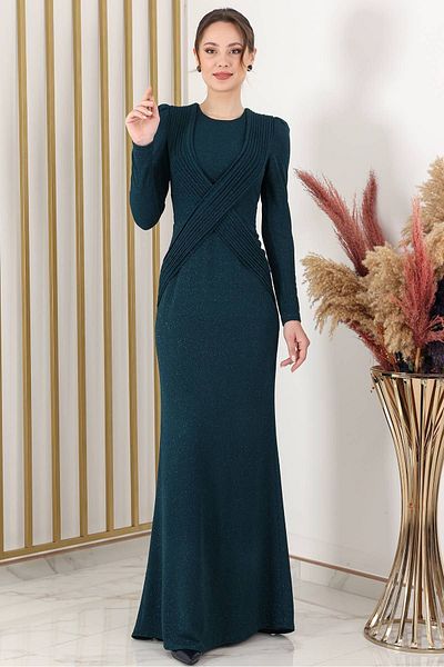 Fashion Showcase Rochie de seara cu nervuri - Smarald