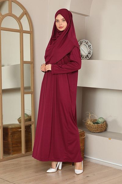miss ledonna Easy to Wear One-Piece Prayer Dress Claret Red