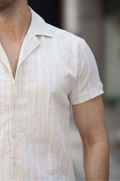 comstar Ανδρικό καλοκαιρινό πουκάμισο Lycra Slim Fit γιακά κοντομάνικο πουκάμισο
