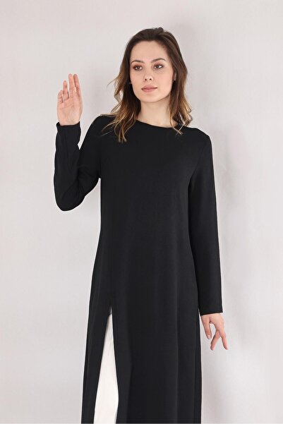 Fashion Showcase Black Long Aerobin Tunic - Slit Dress