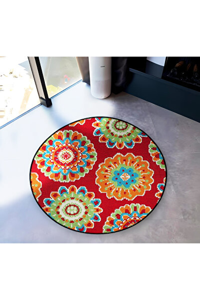 Rugs Modern Halı Mira Round Orange Red Flower Detailed Woven Base Modern Deco...