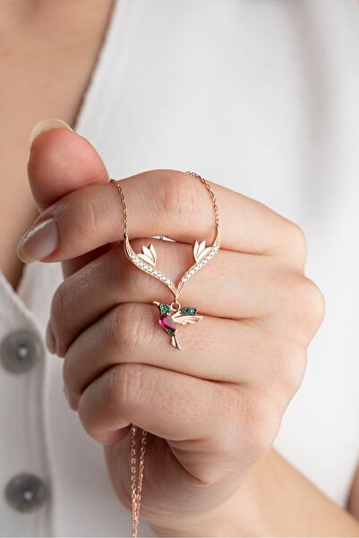Silvano Jewelry 925 Ayar Gümüş Sallantılı Rose Arı Kuşu Kolye