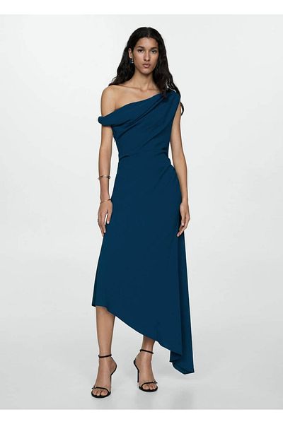 MANGO Woman Ασύμμετρο πλισέ φόρεμα