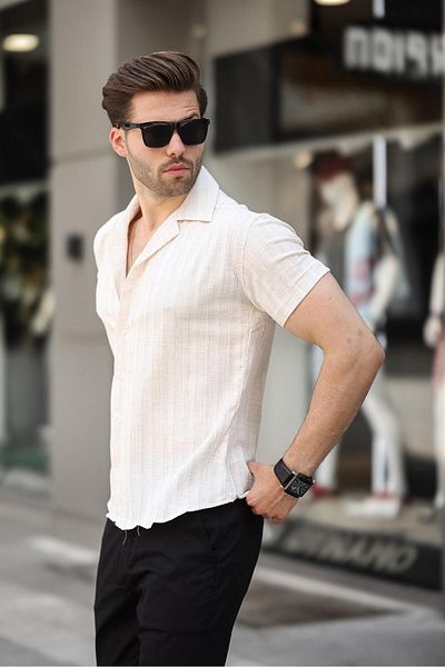 comstar Ανδρικό καλοκαιρινό πουκάμισο Lycra Slim Fit γιακά κοντομάνικο πουκάμισο