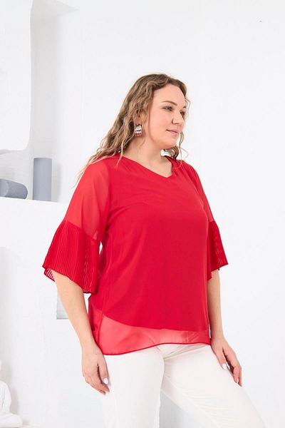 RMG Plus Size Pleated Coral Baby Blouse
