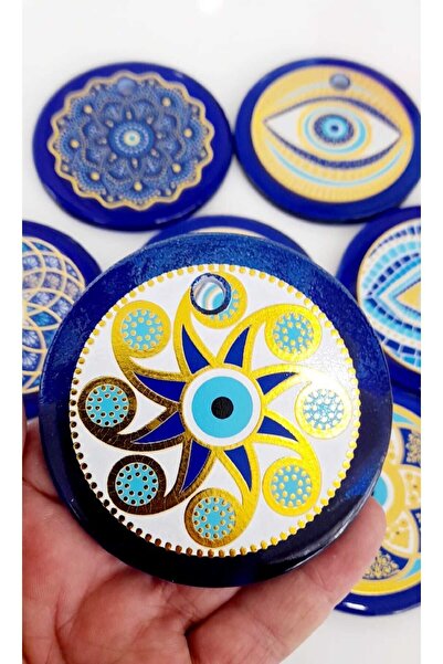 ella'nın çarşısı Mărgele de sticlă aurită cu model albastru - 8 cm Decor de p...