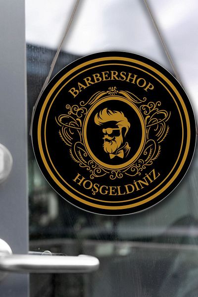 Nod Γυάλινη πόρτα και πινακίδα κομμωτηρίου με διακοσμητικό κρεμαστό για κουρείο