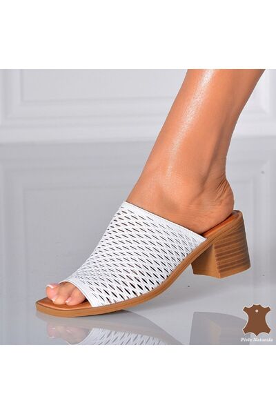 CUCA Жіночі щоденні комфортні капці на підборах - натуральна шкіра з принтом