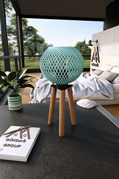 gökdağ group g g Ahşap Üç Ayaklı Abajur Camgöbeği Top Başlıklı Aydınlatma