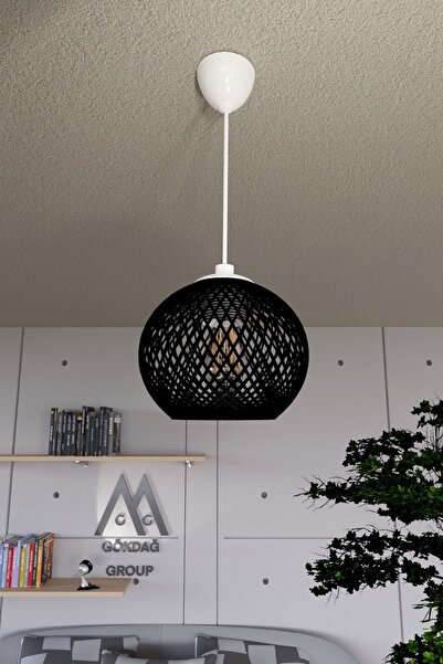 Naturel Lighting Balle Siyah Sarkıt Top Avize Beyaz Kablo