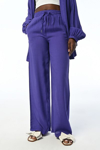 Orfeo Negro Women's Comfortable Fit - Solid Color Trousers with Wide Legs and Elastic Waist