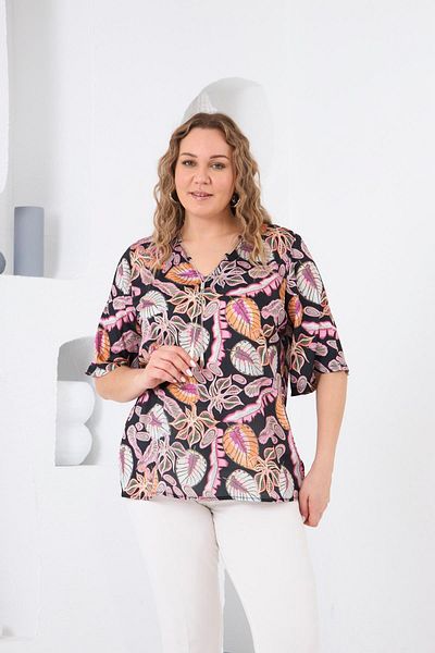 RMG Plus Size Flower Patterned Blouse with Necklace Detail