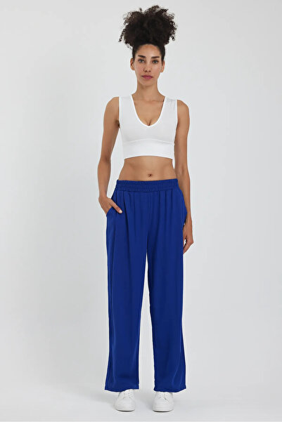 Rodi Jeans Kadın Saks Beli Lastikli Cepli Bol Paça Viskon Pantolon