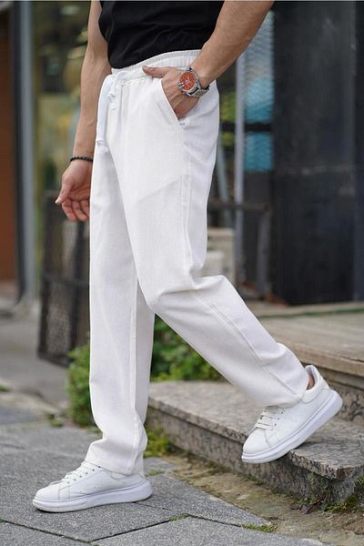 teogo White Linen Men's Trousers