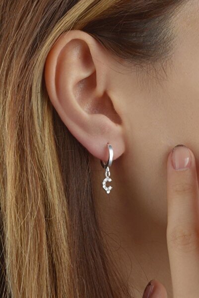 jelux silver Gümüş 925 Ayar Zirkon Taşlı Ç Harfli Sallantılı Tek Küpe