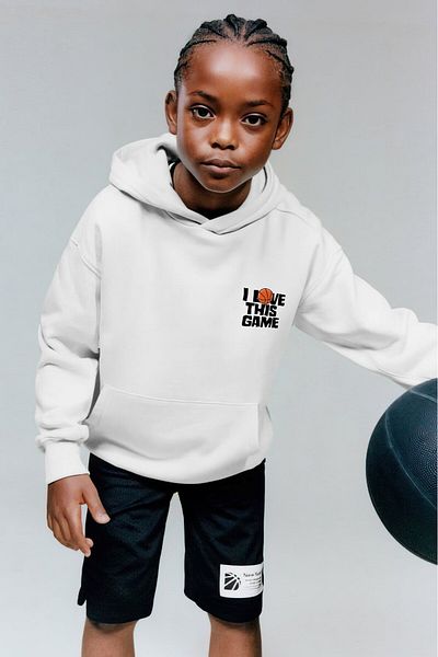 The Champ Clothing Детски суичър унисекс с щампа Polar Basketball - с качулка и бяло