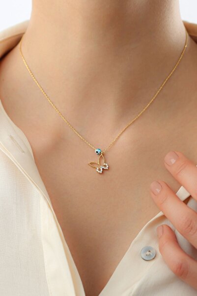 Silvano Jewelry 925 Ayar Nazarlı Kelebek Gold Gümüş Kolye