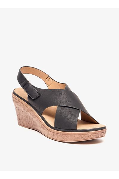 Le Confort Solid Slip-On Wedge Sandals with Hook and Loop Closure