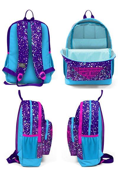 Coral High Set de geanți și geanți de școală cu model de inimă violet albastru