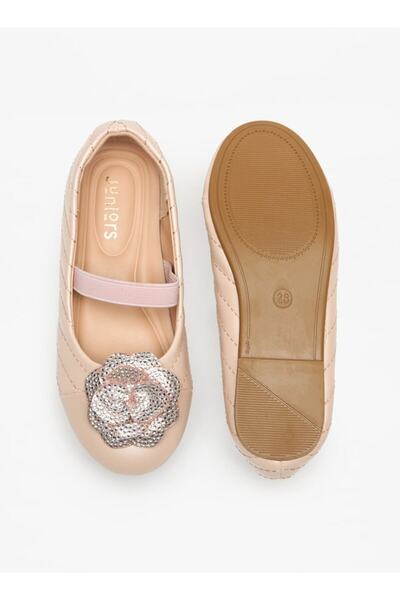 Juniors Slip-On Ballerina Shoes with Flower Pattern Elastic Band