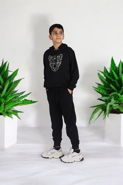 han elegant Set de trening pentru copii cu glugă cu imprimeu cangur - cu buzunare