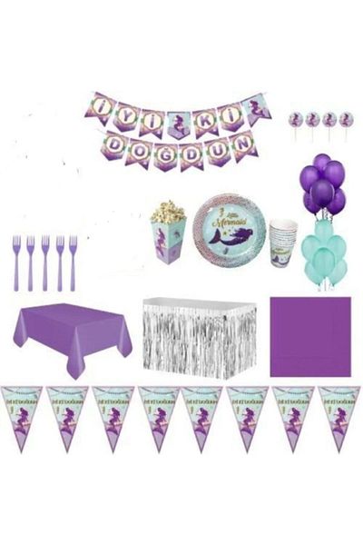 FOKUL Mermaid 16 Person Birthday Party Supplies Set Concept