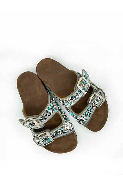 MAGGIO KHaki Color Double Buckle Natural Stone Sea Slippers