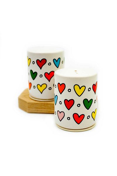 PALTO TASARIM Colorful Hearts Ceramic Set of 2 Salt and Pepper Shakers