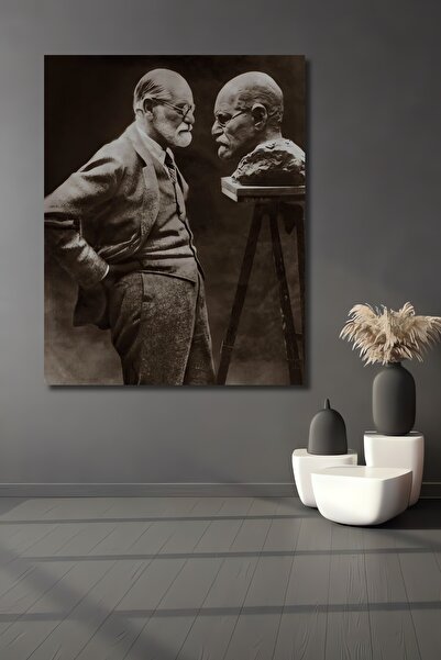 Teona Ahşap Dekoratif Ahşap Dikdörtgen Tablo Sigmund Freud Heykeliyle Karşı K...