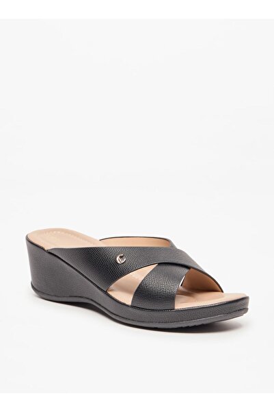 Le Confort Textured Cross Strap Slip-On Sandals with Wedge Heel