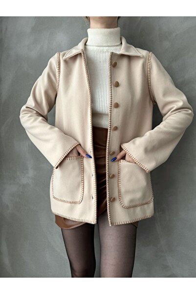 Genel Markalar Kadın Topshow Camel Yanları Dikişli Ceket-Taş