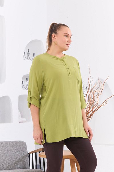 RMG large Size Green Viscose Tunic - Pocket and Sleeve Detail, Slit