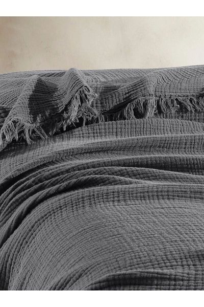 OTEXSA Anthracite 4 Layer Muslin Bedspread/Pike (200 X 220)