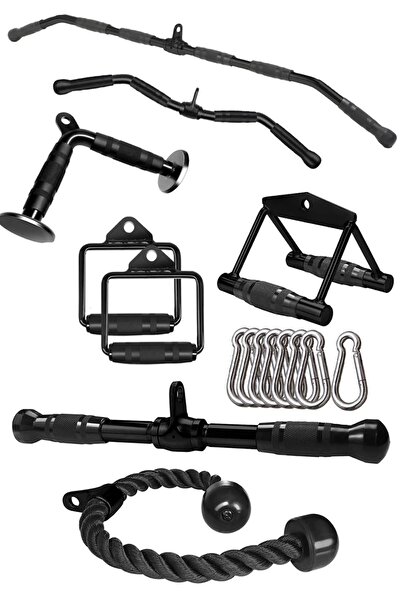 FinxSport 8'li Fitness Aparat Seti - Lat Pulldown - V Bar - Rowing Bar - Triceps Bar - Triceps Halatı