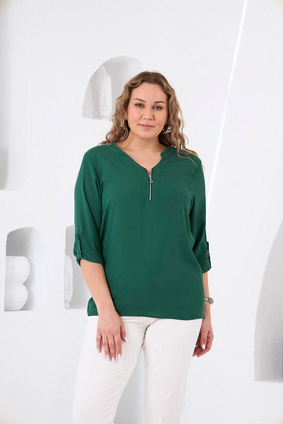 RMG Hscstore Γυναικεία Πέτο Φερμουάρ Λεπτομερής Μεγάλο Μέγεθος Πράσινη Μπλούζα- O6326B