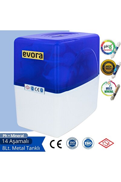 Evora 14 Aşamalı Multimineralli Alkalili Pompasız Kapalı Kasa Su Arıtma Cihazı Mavi