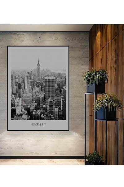 Teona Ahşap Dekoratif Ahşap Dikdörtgen Tablo New York Manzarası Çerçeve Görün...
