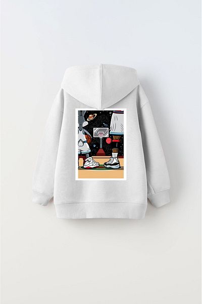 The Champ Clothing Детски суичър унисекс с щампа Polar Basketball - с качулка и бяло