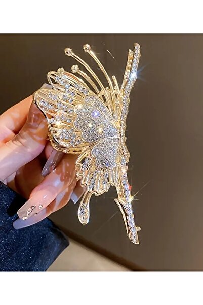 NİLZ مشبك مزلاج معدني منقوش على شكل فراشة ذهبية اللون