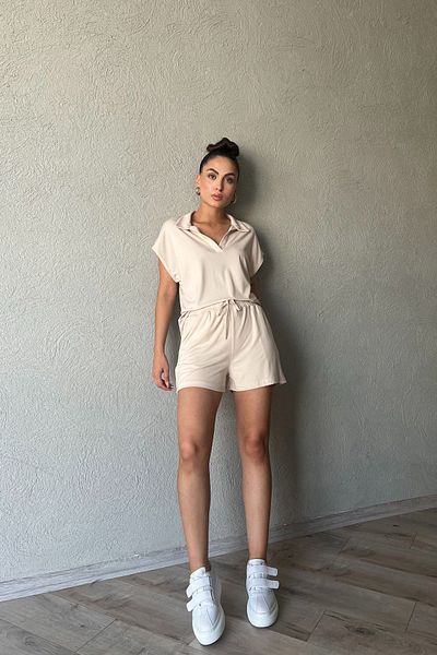 Seda Yalçın Atelier Beige Model T-shirt and Shorts Set