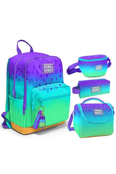 Coral High Set de genți pentru școala primară/liceu și geantă de talie mov liliac pentru fete